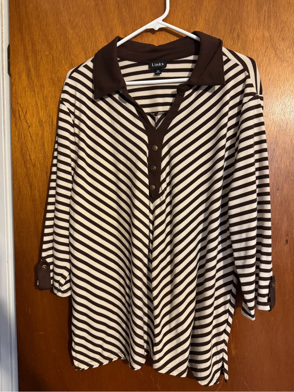 Link Brown and Cream Striped Polo Tunic Top